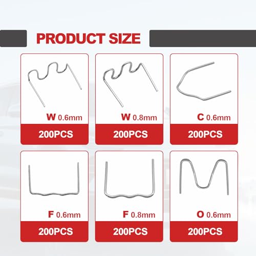 1200 Plastic Welder Staples - 6 Types Hot and Wave Staples for Car Bumper Repair, Architectural Modeling, and Plastic Craft Welding Supplies
