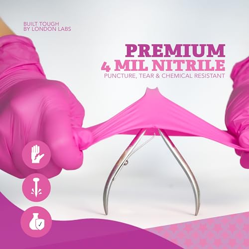 London Labs 4 Mil – Fuchsia Pink Nitrile Gloves – Disposable Latex Free & Powder Free– Chemical Resistant, Pink Rubber Gloves - size: Large, style: Bubblegum - 1000 Count