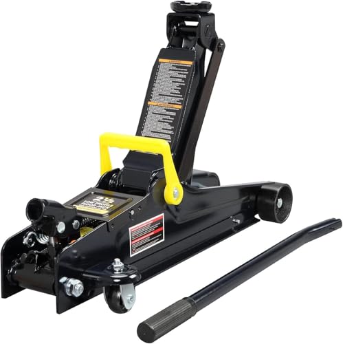 2.5 Ton (5,000 lbs) Low Profile Heavy Duty Steel Hydraulic Floor Jack with Single Piston Pump, Lifting Range 3-3/8" to 14-15/16", for Car, Light Truck and SUVs, Black - color: black