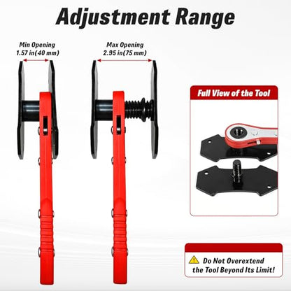 360° Ratcheting Brake Caliper Press Tool with 2 Steel Plates, 2 Hooks & Work Gloves, Universal Piston Spreader for Car Truck Disc Brake Repair