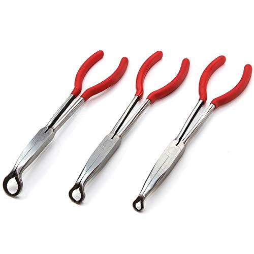 XtremepowerUS 9 Pieces 11" Long Reach Needle Mechanics Electricians Craft & Hobby Nose Pliers 45° Bent Nose，90° Bent Nose Plie Diagonal Pliers for Narrow Spaces with Pouch Set