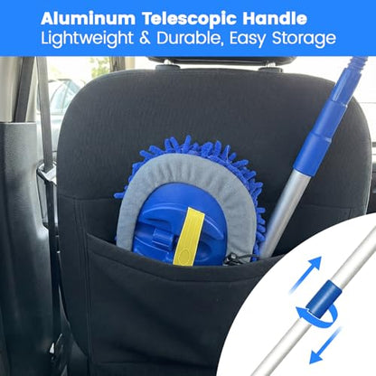 42" Car Wash Brush, Portable Car Wash Mop with Ultralight Telescopic Handle | Chenille Microfiber Car Wash Kit, Car-Safe Wash Mop with Long Handle for Cars, Caravans, Vans, Trucks, Boats & RVs