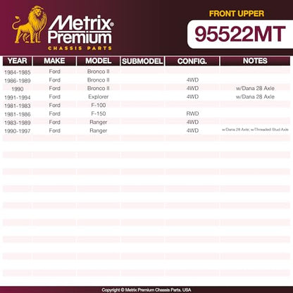 Metrix Premium Chassis Parts - 2 PC Front Upper Ball Joint Kit Fits 84-85 Ford Bronco II, 86-90 Bronco II 4WD, 91-94 Explorer 4WD, 81-83 F-100, 81-86 F-150 RWD, 83-97 Ranger 4WD Replacement K8412T - size: K8412T x2/ PAIR