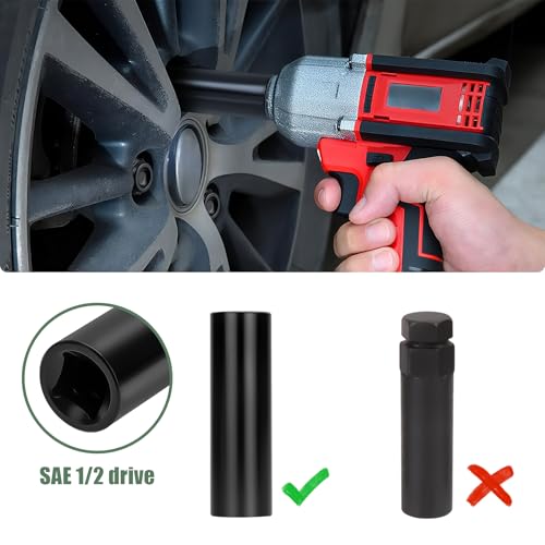 10 Point Spline Lug Nut Socket | 1/2 Inch Drive Impact Square Tool for M14x1.5 M14x2.0 9/16 Lug Nuts & M16x1.5 Lug Bolts | Black 1 Pc - size: 10 Spline Socket