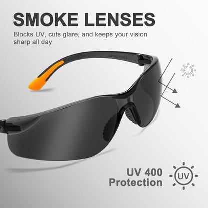 ProtectX Safety Glasses for Men & Women, Safety Sunglasses with Anti-Fog Scratch Resistant Lenses, Non-Slip Grips, ANSI Z87.1 - color: Olympus Tinted Smoke 12 Pk