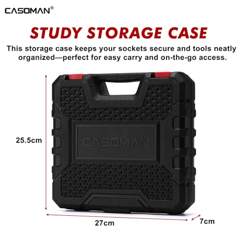 CASOMAN 14PCS 1/2" Drive Deep Impact Socket Set, SAE, 6-Point, CR-MO, 3/8" to 1-1/4", for Auto Repair, Mechanic, with Portable Case, Easy-to-Read Size Markings, Rugged Construction - size: 9.5mm to 31.8mm