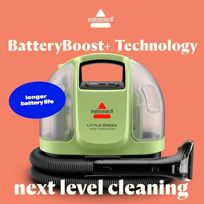 BISSELL Little Green Mini Cordless Portable Carpet and Upholstery Deep Cleaner, Car/Auto Detailer, with HydroRinse Self-Cleaning Tool and 4" Tough Stain Tool, 4015 - style: Little Green Mini Cordless