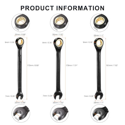 HARFINGTON 3Pcs Ratcheting Wrench Set 12-14mm Metric Open End Wrench 72-Teeth CR-V Steel 12 Point Nickel Plated Combination Ratchet Wrench for Fasteners Nut Bolt - size: 12mm/13mm/14mm