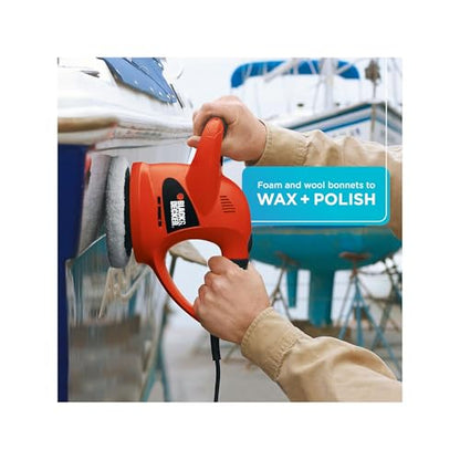 BLACK+DECKER 6" Buffer Polisher, Orbital Car Polisher with Wool and Foam Bonnets (WP900)
