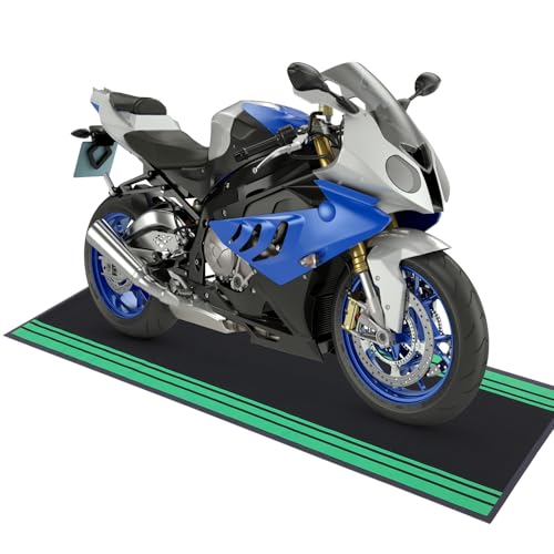 Drydiet Motorcycle Mat Garage Floor Rug Washable Parking Mats for Garage Floors Non Slip Oil Absorbent Pad Rubber Backing Layer Protects Floor(Green,Black,78 x 31 Inch) - color: Green,Black, size: 78 X 31 Inch