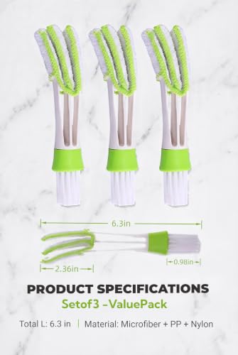 3 PCS Car Vent Cleaner, Double Ended Soft Bristle Air Conditioner Duster Brush, Deep Cleaning Tool for Automotive Dashboard Window Blinds Keyboard Fans
