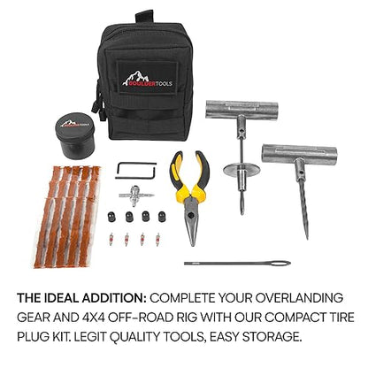 Boulder Tools Compact Tire Repair Kit with Molle Storage Pouch. Heavy Duty Universal Tire Plug Kit, Ideal for Motorcycle, ATV, Overlanding Gear, and Car Essentials - Reliable Roadside Tool Kit