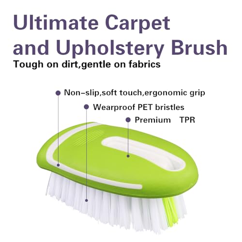 Carpet Cleaning Brush & Upholstery Brush Set, Hard Bristle Carpet Scrub Brush, Rug Brush, Couch Cleaner Brush, Fabric/Leather Detail Brush for Car, Home & Outdoor Furniture (Green) - color: Green