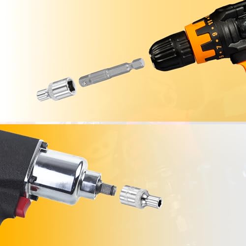 HARFINGTON Deep 6-Point Impact Socket 1/4" Drive 4mm Metric Socket 25mm (1") Long with 1/4" Hex Shank Adapter, CR-V Steel Socket Adapter Accessory Tool Set Kit for Hex Bolts Nuts - size: 4mm x 25mm