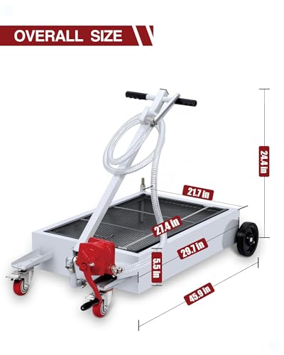 GarveeTech Oil Drain Pan, 15 gal Low Profile Oil Drain Pan, Oil Change Pan with 8 ft Hose & Folding Handle, Rolling Oil Drain Cart for Cars, Trucks, Buses, RVs - color: White, size: 15GAL-Manual