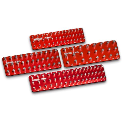 Westling USA Premium Aluminum Professional 4 Piece Metric Socket Tray/Organizer Set, Holds 150 Metric Sockets (Red) - color: Red