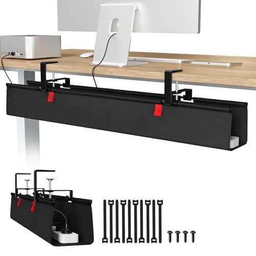 Univivi No Drill Under Desk Cable Management Tray, 36" Cord Organizer for Table, Clamp/Screw Mount Desk Cable Management, Premium Fabric Cable Management Tray for Office, Home - color: Black, size: 36"L x 5.5"W