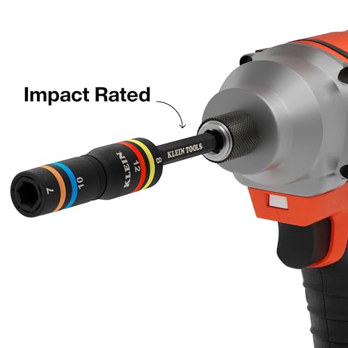 Klein Tools 651MQS Impact-Rated Quad Socket Set, 4-in-1 Flip Socket Driver, Color-Coded, Heavy-Duty Multi Tool, 1/4-Inch Drive, Metric 7mm, 8mm, 10mm, 12mm, 3-1/2-Inch Extension Shaft - size: 4 Sizes, Metric