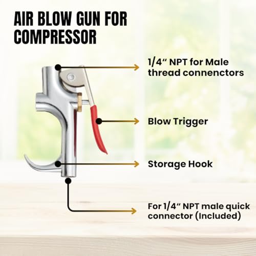 1/4-Inch Quick-Connect Air Compressor Accessory Kit with Coiled Hose | Blow Gun, Tire Gauge, Air Chuck, Coiled Hose, Quick-Connect Fittings, Tire Inflation, Cleaning and Workshop Use