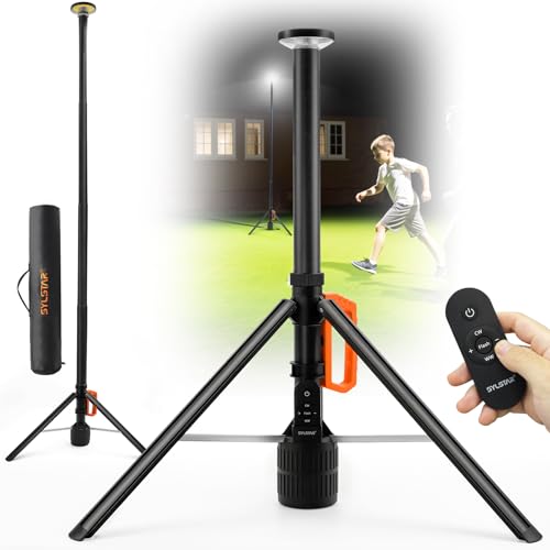 SYLSTAR 360° Rechargeable Work Light with Remote &Telescopic Stand (8.4Ft), 3000LM Ultra Bright 3CCT Dimmable, 6000mAh Battery, Portable Camping Light for Jobsite Workshop Sports Emergencies - color: Orange