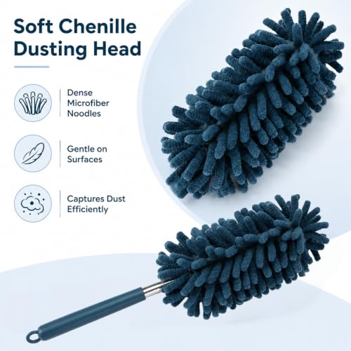Set of 2 Microfiber Car Dusting Brushes Flexible Adjustable Mini Cleaning Tools Made of Polyester Fiber for Dashboard Vents Blue