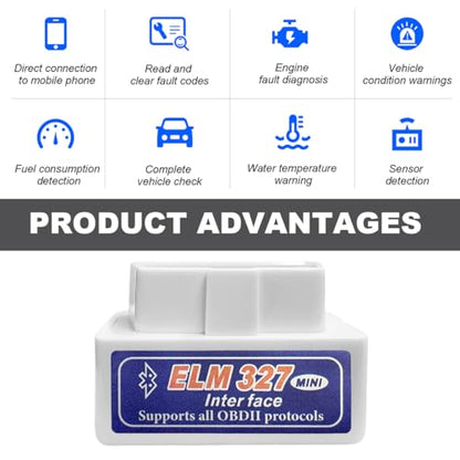 KVAEY 2 PCS OBDII Car Auto Diagnostic Scanner, ELM327 Automotive Bluetooth Scan Tool and Code Reader, Professional Car Bluetooth Engine Fault Code Reader, Universal Car Accessories (White & Blue) - color: White & Blue, size: 2 PCS