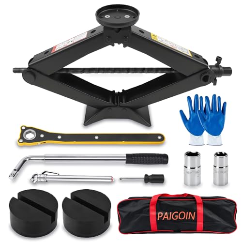 Scissor Car Jack Kit 2.5 Ton (5512 lbs) Portable Tire Changing Kit | Universal Heavy Duty Car Lift with Lug Wrench, Rubber Jack Pad, Emergency Spare Tire Repair Jack Tool for Tesla Sedan SUV MPV