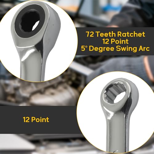 7mm Ratcheting Wrench 2 Pcs 72-Tooth 12-Point Chrome Plated | Forged 45# Carbon Steel Durable, 5-Degree Arc For Tight Spaces, 12-Point Protects Fasteners, Polished Chrome Anti-Rust - size: 7mm