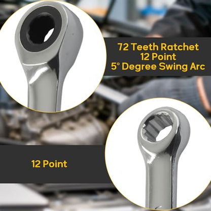 7mm Ratcheting Wrench 2 Pcs 72-Tooth 12-Point Chrome Plated | Forged 45# Carbon Steel Durable, 5-Degree Arc For Tight Spaces, 12-Point Protects Fasteners, Polished Chrome Anti-Rust - size: 7mm