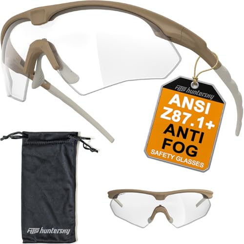 HTS HUNTERSKY S53 Anti Fog Tactical Shooting Range Safety Glasses ANSI Z87.1 Ballistic Eye Protection Hunting Airsoft Riding - color: S53 Khaki / Clear