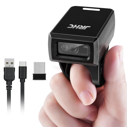 1D 2D Wearable Ring Barcode Scanner, Portable Mini Barcode Reader with 3-in-1 Bluetooth & USB Wired & 2.4G Wireless, Compatible with iOS, Android, Windows, Mac Tablets Or PC