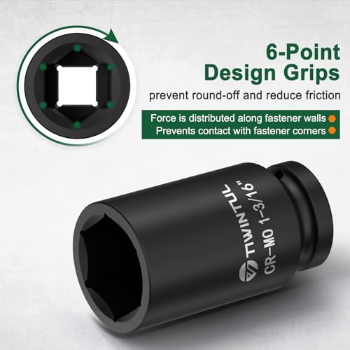 1-3/16" Deep Impact Socket 1/2 Inch Drive for Heavy-Duty Automotive & Trucks | CR-MO Steel Impact Socket, 3.07" Length, 6 Point Design, SAE Size, Axle Nut Socket for Easy Removal of Axle Shaft Nuts - size: 1-3/16" (Deep)