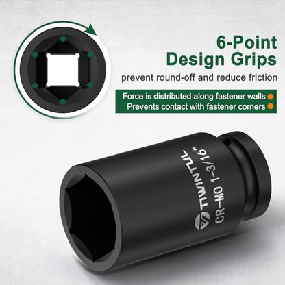 1-3/16" Deep Impact Socket 1/2 Inch Drive for Heavy-Duty Automotive & Trucks | CR-MO Steel Impact Socket, 3.07" Length, 6 Point Design, SAE Size, Axle Nut Socket for Easy Removal of Axle Shaft Nuts - size: 1-3/16" (Deep)