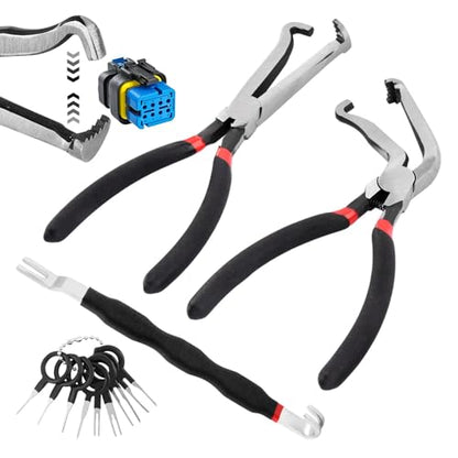 3Pcs Electrical Disconnect Pliers 37960, 37980, Fuel Line Petrol Clip Pipe Plier, Angled Wire Plug Removal Tool Set for Car Push Tab Style Plugs Separator(COLOR:black)