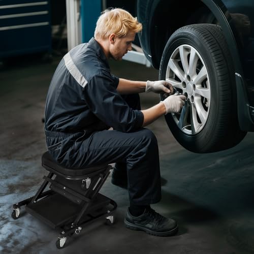 Magshion 36" Z-Creeper Seat Foldable Under Car Creeper, 330 lbs Capacity All-in-One Adjustable Roller Garage Chair Lay Down or Sit, 6 Wheels (Black) - color: Black, size: 36"