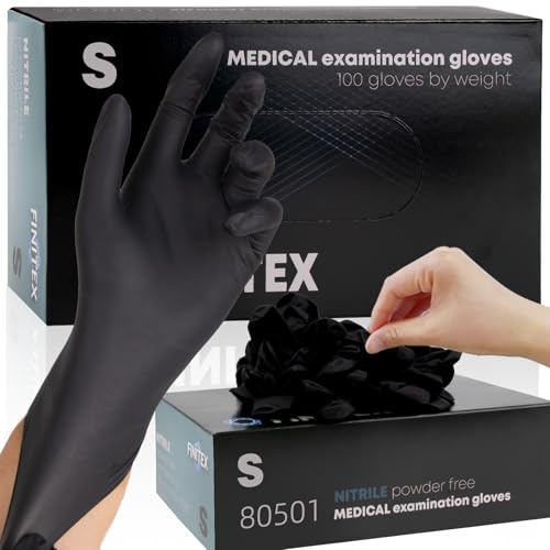 FINITEX - Black Nitrile Disposable Gloves, 5mil, Powder-free, Medical Exam Latex-Free 100 PCS For Examination Home Cleaning Food Glove (Small) - size: Small