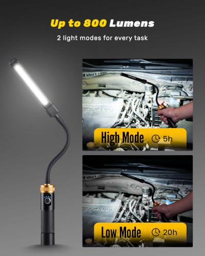 Magnetic Rechargeable LED Work Light, 360° Flexible Gooseneck Flashlight | 5000mAh Battery, Built-in Hook, Portable Mechanic Light for Auto Repair, Work Bench, Grill & Inspection