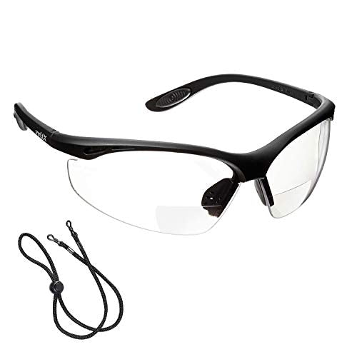voltX CONSTRUCTOR Clear Bifocal Reading Safety Glasses +3.0 Dioptre | ANSI Z87.1+ & CE EN166F certified. UV400 anti-fog lenses. Suitable for sports & cycling. Includes safety cord. - color: Clear, size: +3.0 Dioptre