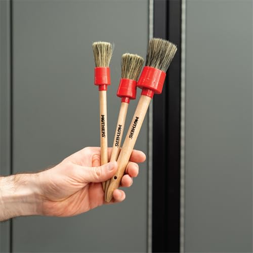 Mothers Car Detailing Brush Set for Auto Detailing, Soft Bristle Car Cleaning Brushes for Wheels, Engine Bay, Grilles, and Emblems, Professional Detail Brush Kit, 3 Pack, Red