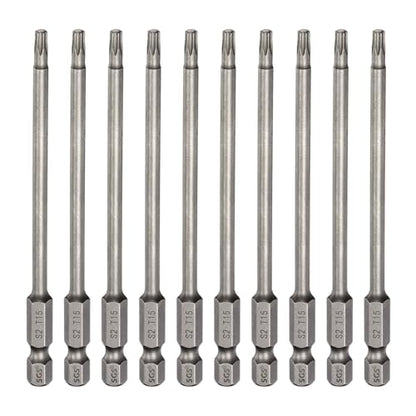 HARFINGTON 10pcs T15 Torx Head Screwdriver Bit 1/4" Hex Shank 4" (100mm) Long Magnetic No Hole Tip Tamper Proof 6 Point Star Screw Driver Drill Bits S2 Steel Industrial Power Screwdrivers - size: T15 x 4"