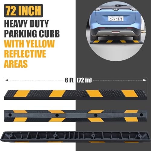 72" Heavy-Duty Rubber Parking Curb, Installation Kits Included 6-Foot Wheel Stopper for Garage, Driveway & Parking Lot Vehicles Truck Driveway Protect Cars Vans Trucks Pumpers (72" - 2Pack) - size: 72" - 2Pack