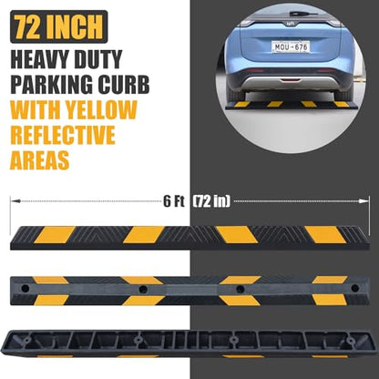 72" Heavy-Duty Rubber Parking Curb, Installation Kits Included 6-Foot Wheel Stopper for Garage, Driveway & Parking Lot Vehicles Truck Driveway Protect Cars Vans Trucks Pumpers (72" - 2Pack) - size: 72" - 2Pack