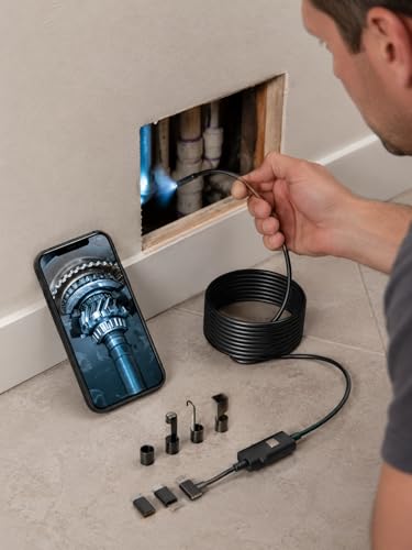 Endoscope Camera with Light,1920P HD Borescope with 8 Adjustable LED Lights, IP67 Waterproof 16.5FT Semi-Rigid Snake Camera, Snake Cord Inspection Camera for iPhone, iPad and Android Phone-5M