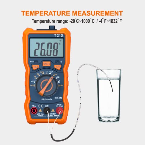 Auto-Ranging Digital Multimeter, TRMS 6000 Counts AC DC Voltmeter Ohm Volt Amp Meter, Electrical Multimeter Tester with NCV, Measure Capacitance Current Resistance Temp Continuity Diode Duty Cycle - style: up to 600V/10A