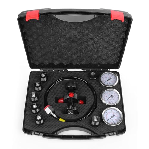 Hydraulic Nitrogen Accumulator Charging Kit, Nitrogen Fill Kit, Nitrogen Pressure Test System with 7 Couplings, 3 Gauges(1500PSI /4000PSI/ 6000PSI), and 1 Gas Hose (3 Gauges) - size: 3 Gauges 7 Couplings