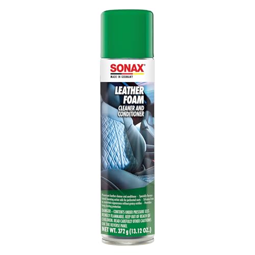 SONAX Leather Foam 289300 | 2 in 1 Aerosol Leather Cleaner and Conditioner | Safe to Use on Perforated Air Conditioned/Heated Seats | UV Protection Prevents UV Damage | 13.02 oz