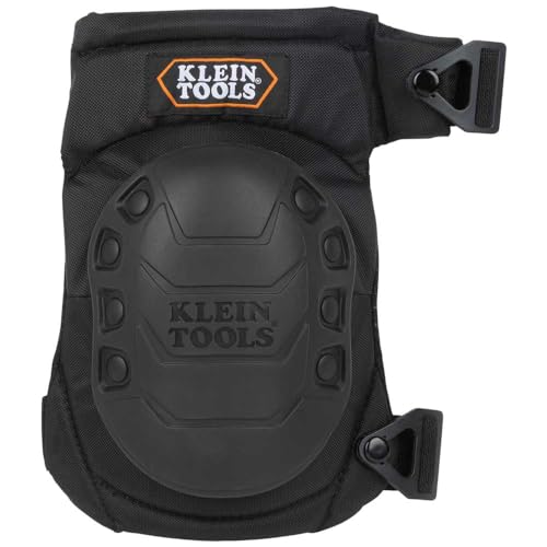 KLEIN TOOLS 60344 Knee Pads, Hinged Gel Knee Pads with Slip Resistant Rubber Caps, Quick-Release Clips and Adjustable Straps, Black