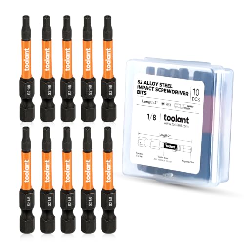 toolant 1/8" Impact Hex Bits Set 10pcs, 1/4” Hex-Shank Allen Wrench Drill Bit Set,S2 Steel, CNC Machined Tips with Magnetism, 2” Long with Storage Box - size: 1/8"(10pcs)