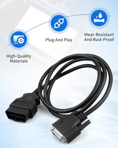 OBD2 OBDII Cable Fits for Cen-Tech Code Reader Scanner Models 60693 60694 60794 62119 62120, 15 Pin Car Male Connector to 16 Pin OBD2 Connector Cord, 4FT Cord