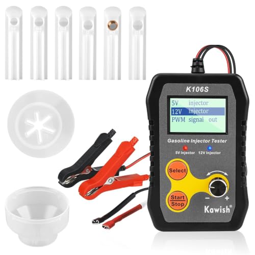 Universal Fuel Injector Tester and Cleaner Tool Kit, DIY Cleaning Tool Kit for PWM, Adjustable Pulse Width Freq & Count, 5 Modes, 6 Size Cleaning Adapters,12V/5V Output Power - color: Gray-106s